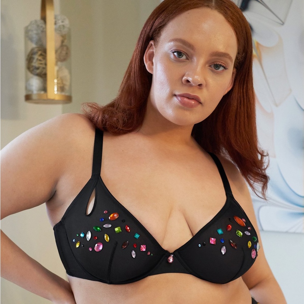 Savage Fenty Black Gemstone Bra 46DDD